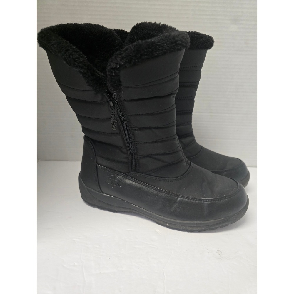 Totes Jennifer Black Quilted Faux Fur Lined Winter Boots Womens 9 Med